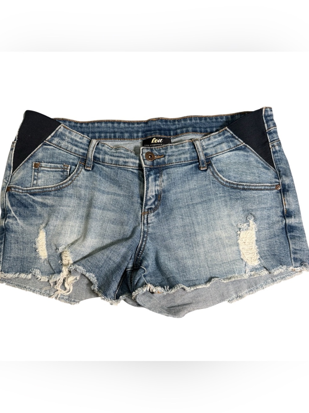 LED Women's Light Wash Distressed Denim Shorts with Stretch Side Panels